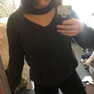 Dark Grey V-Cutout Sweater